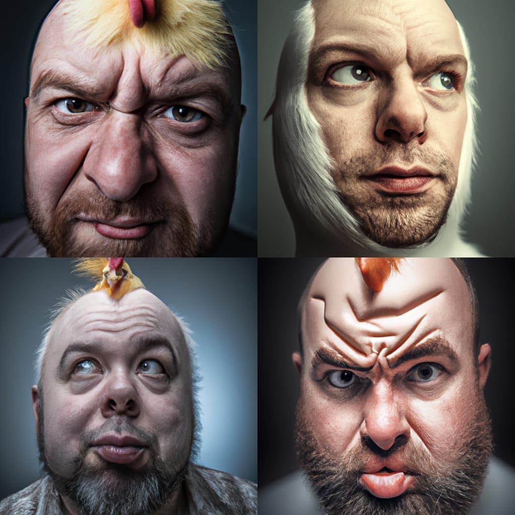 Man with Chicken Head: Close-Up Portrait