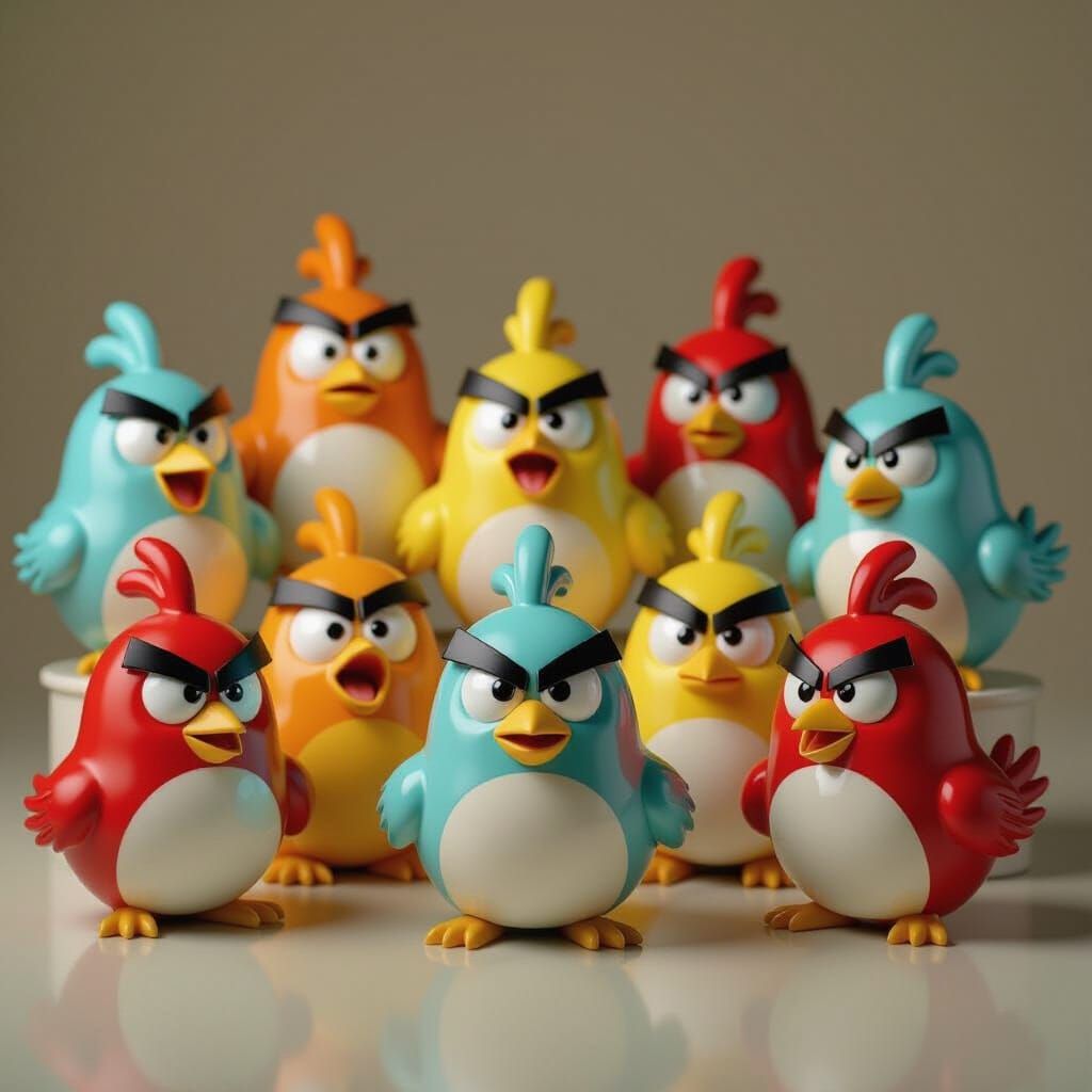 Angry Birds Porcelain Statues in Expressive Style