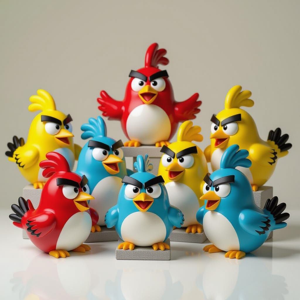 Angry Birds Porcelain Statues in Photorealistic Style