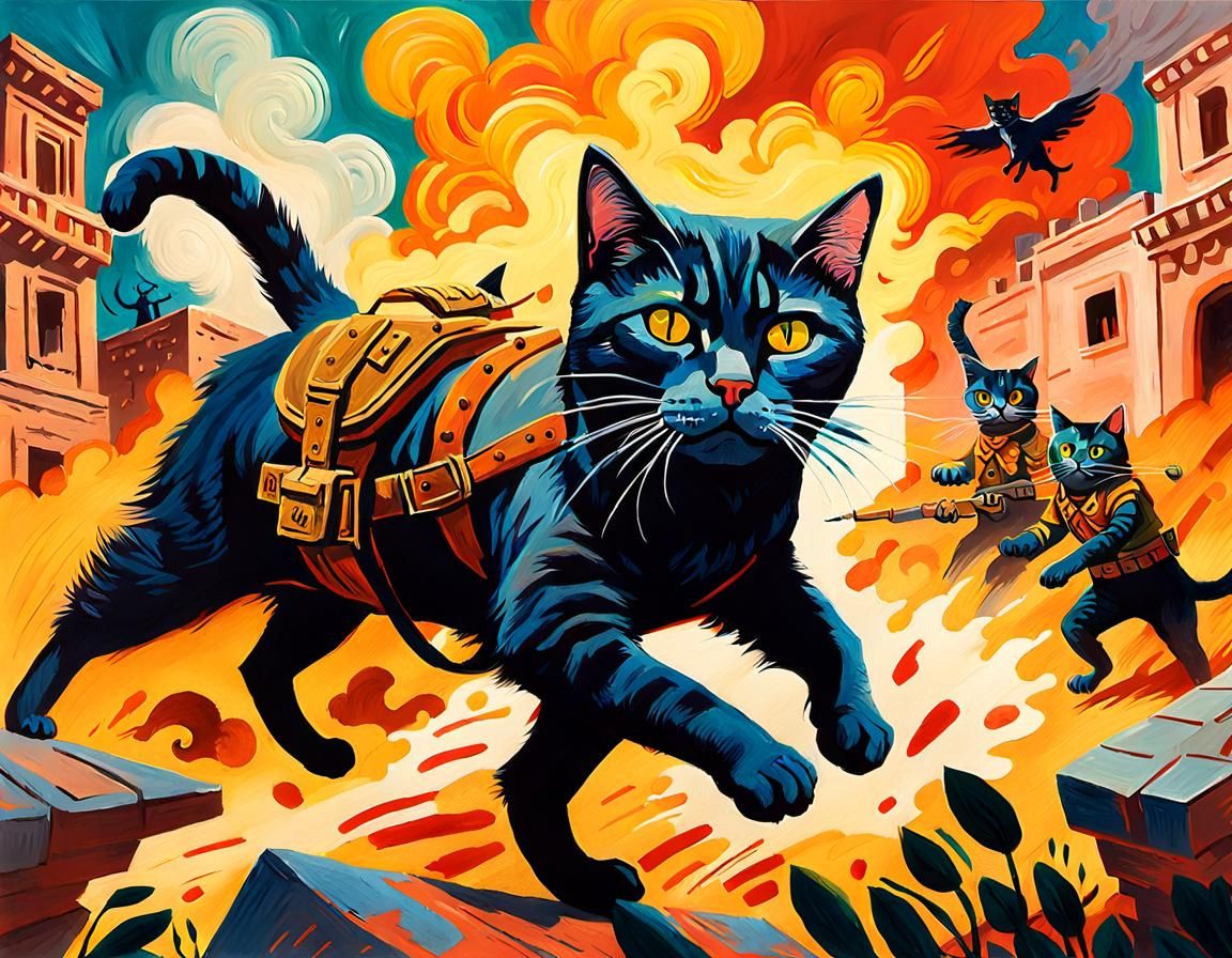 Cats Defend the Alamo: Fauvist Maximalist Masterpiece