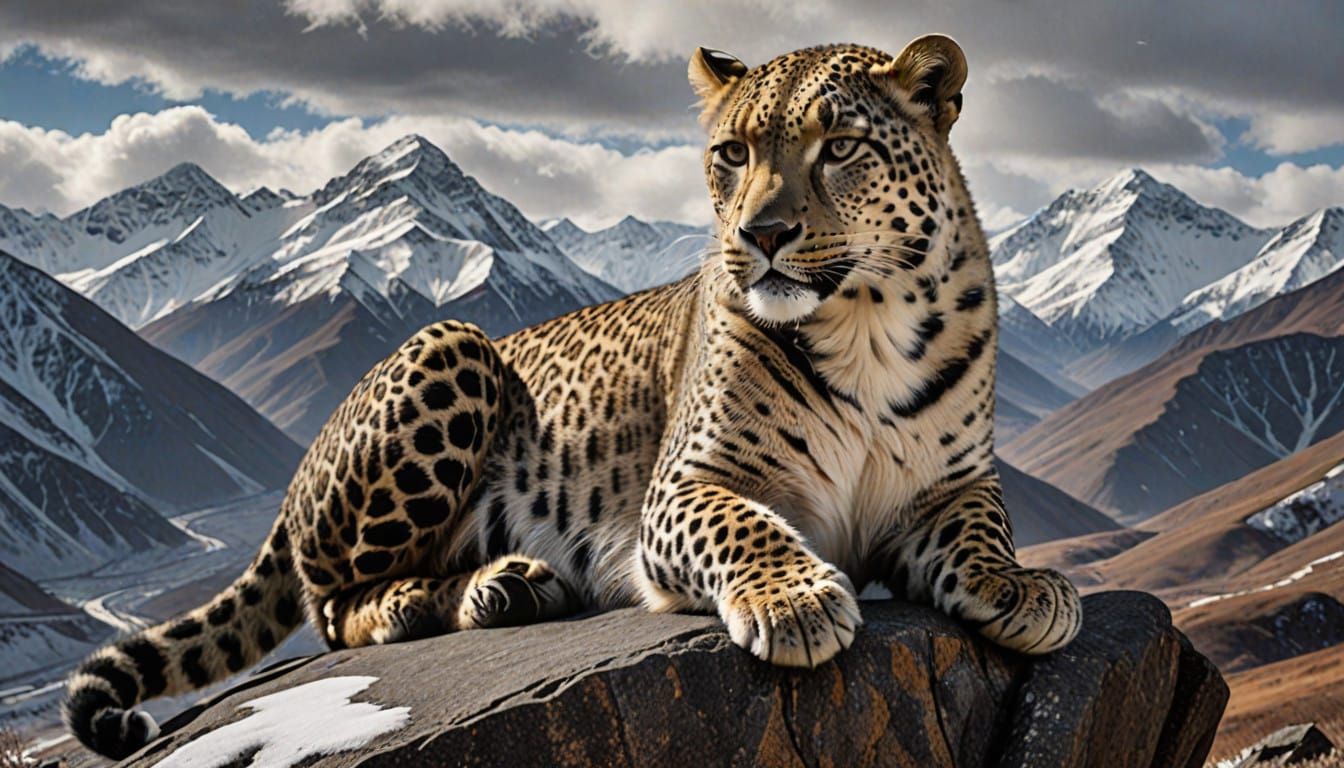 Tibetan Mountains Hyperrealistic Snow Leopard Portrait