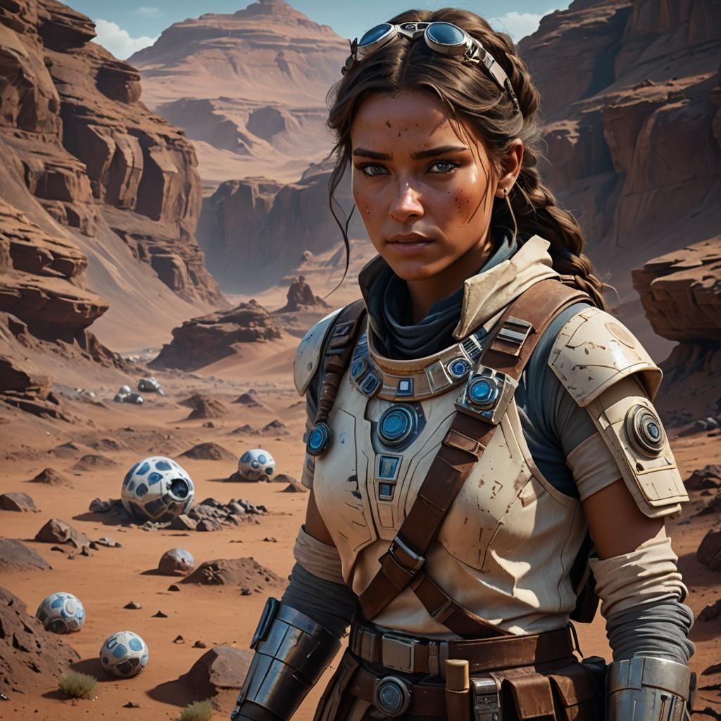 Archaeologist Examining Artifact in Star Wars Style