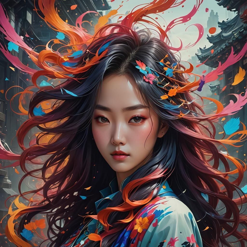 Surreal Korean Girl Portrait in Dreamlike Style