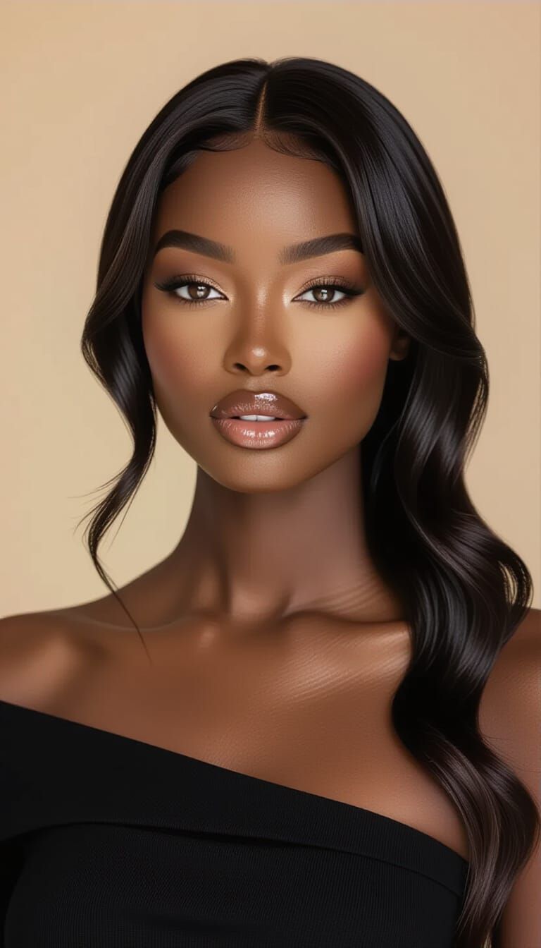 Studio Portrait of Confident Woman with Wet-Look Hair