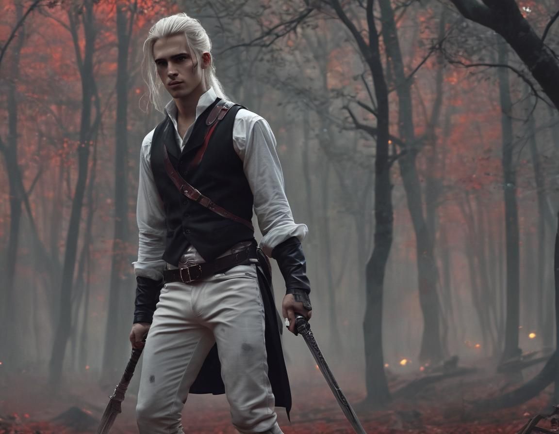 Wounded Swordsman in Dark Fantasy Forest