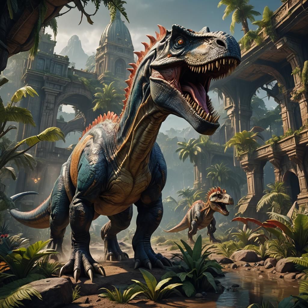 Detailed Dinosaur Matte Painting in Deep Color