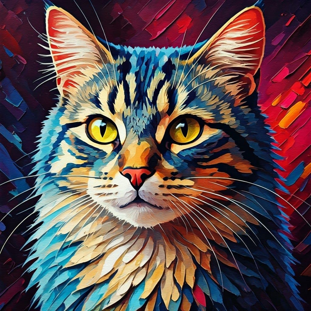Vibrant Expressionist Cat Painting