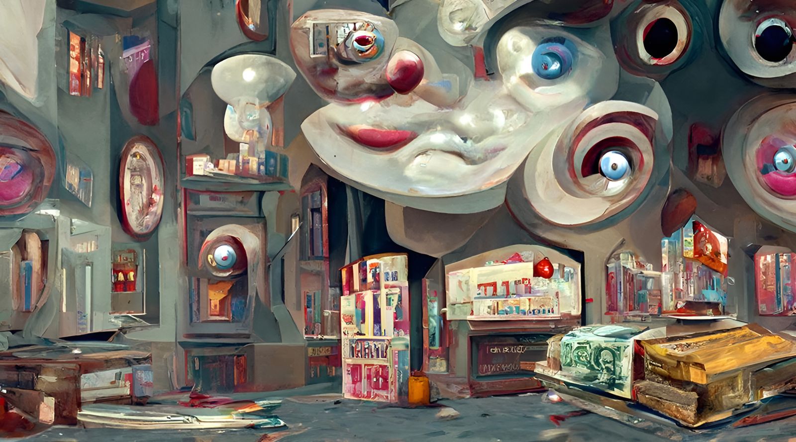 Surreal Cityscape with Wacky Salesman, Digital Art