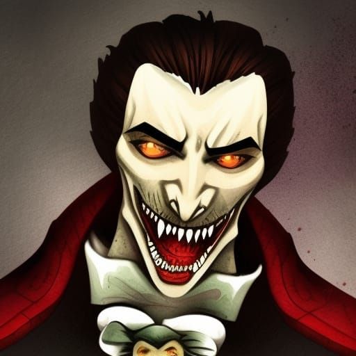 Sad Dracula Portrait in Hyperrealistic Splash Art