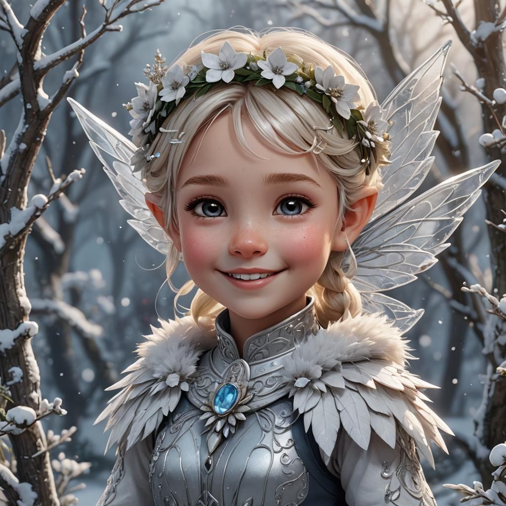 Toddler Winter Fairy with Silver Wings, Digital Art