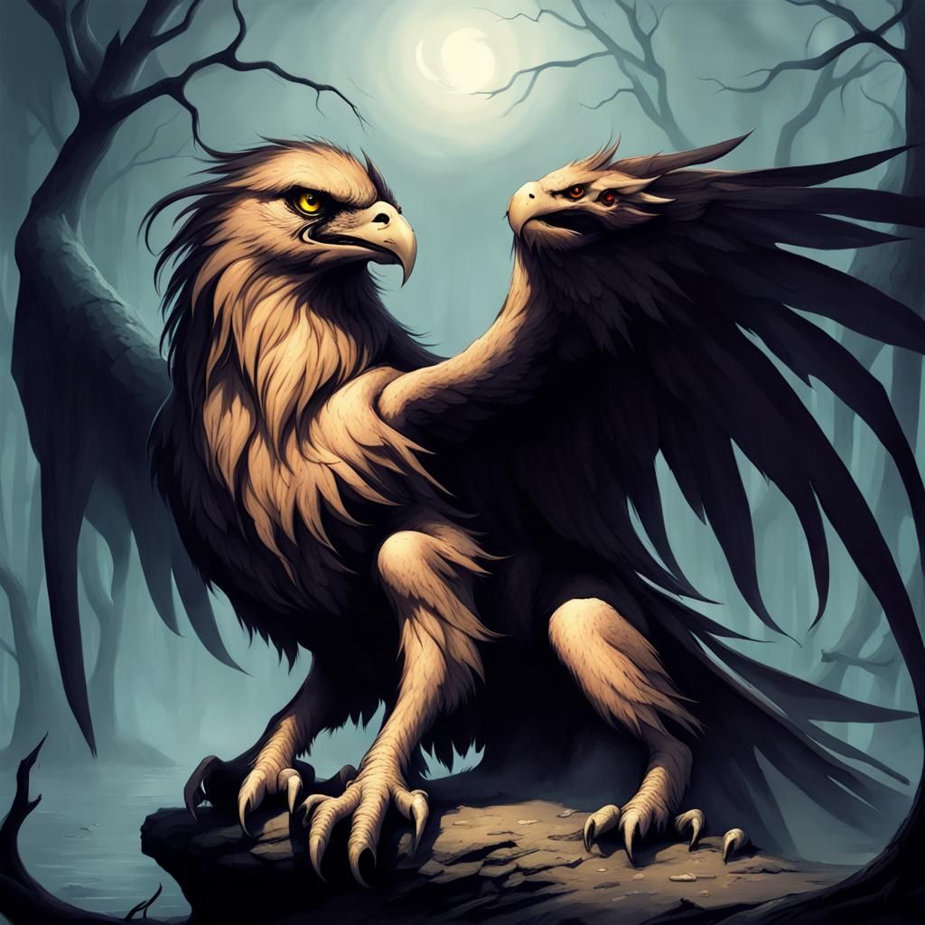 Dark Fantasy Gryphon in Horror Style