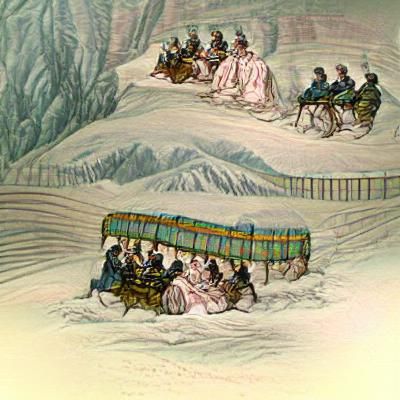 Wagon Train Transporting Prisoners Through Snowy Pass