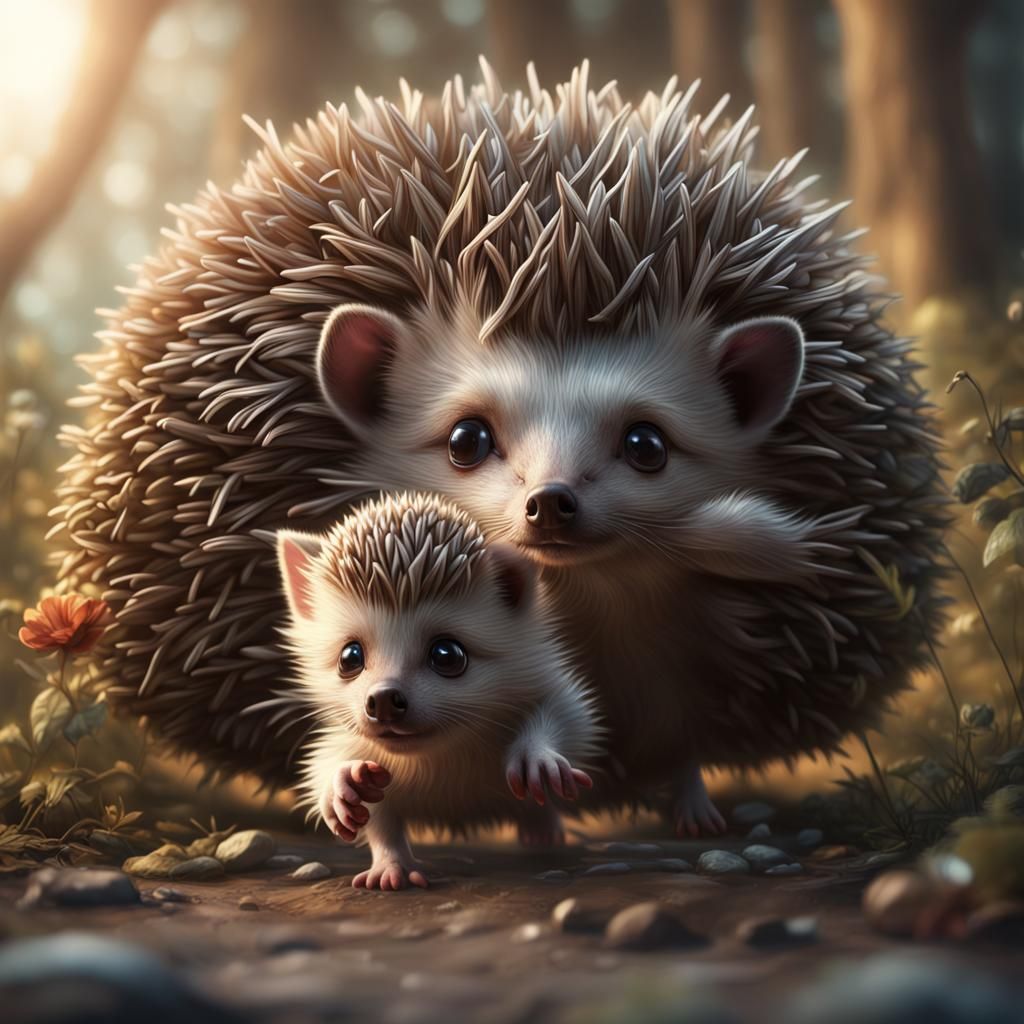 Hedgehog and Kitten Playtime: Fantasy Concept Art