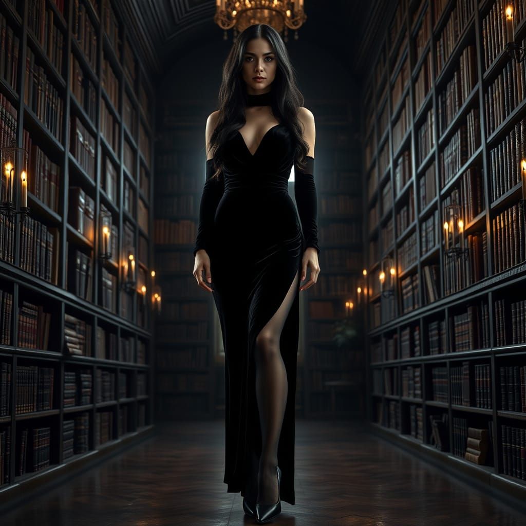 Sophisticated Mystery Woman in Elegant Velvet Gown