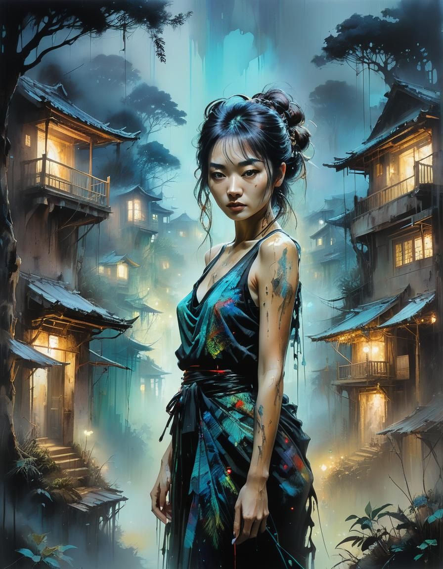 Mystical Oriental Portrait in Surrealist Style