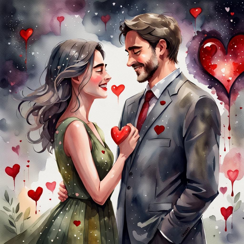 Emotional First Encounter in Mystical Watercolor Style