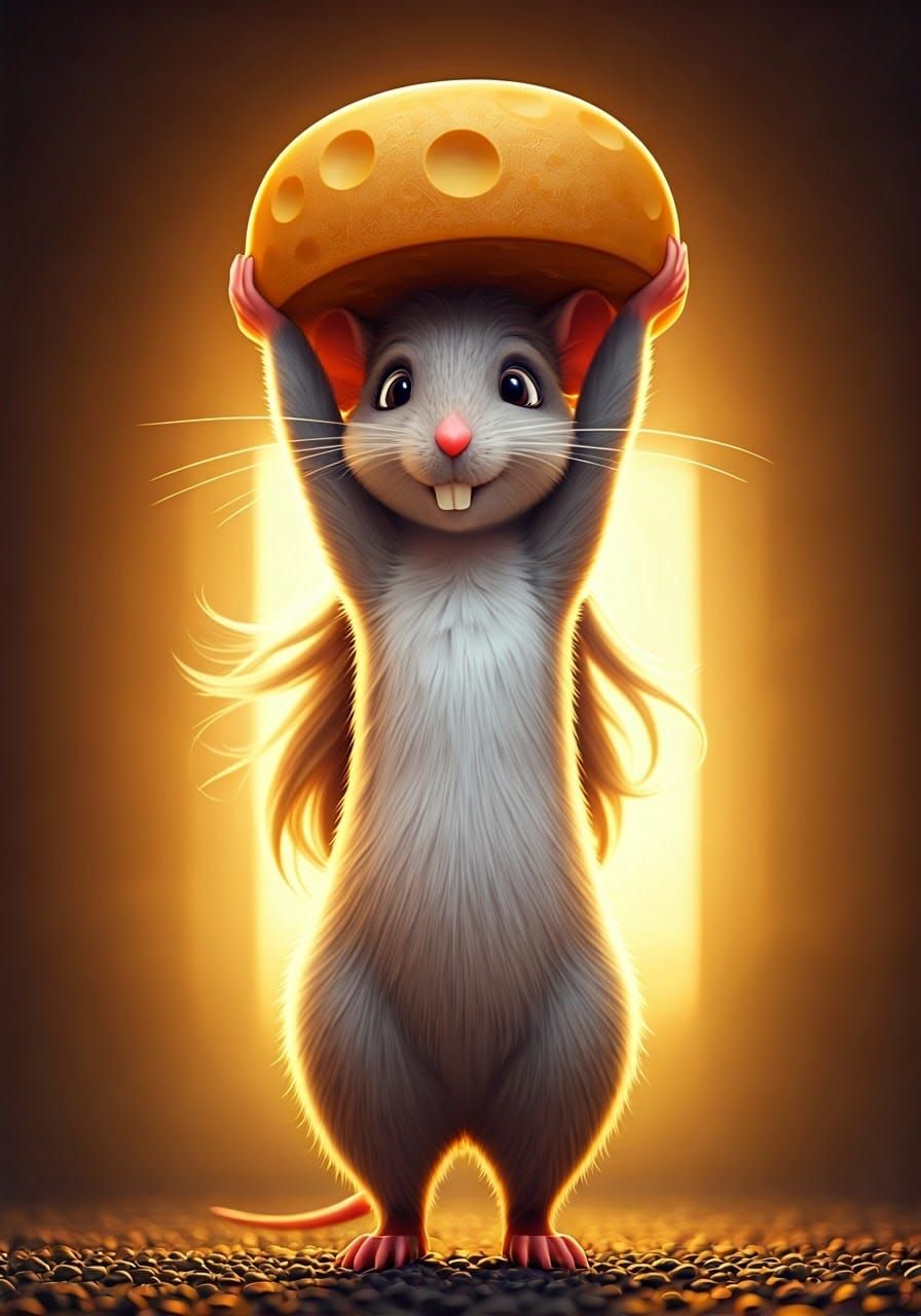 Surreal Rodent Waifu Triumphs with Cheese in Vibrant Kawaii ...