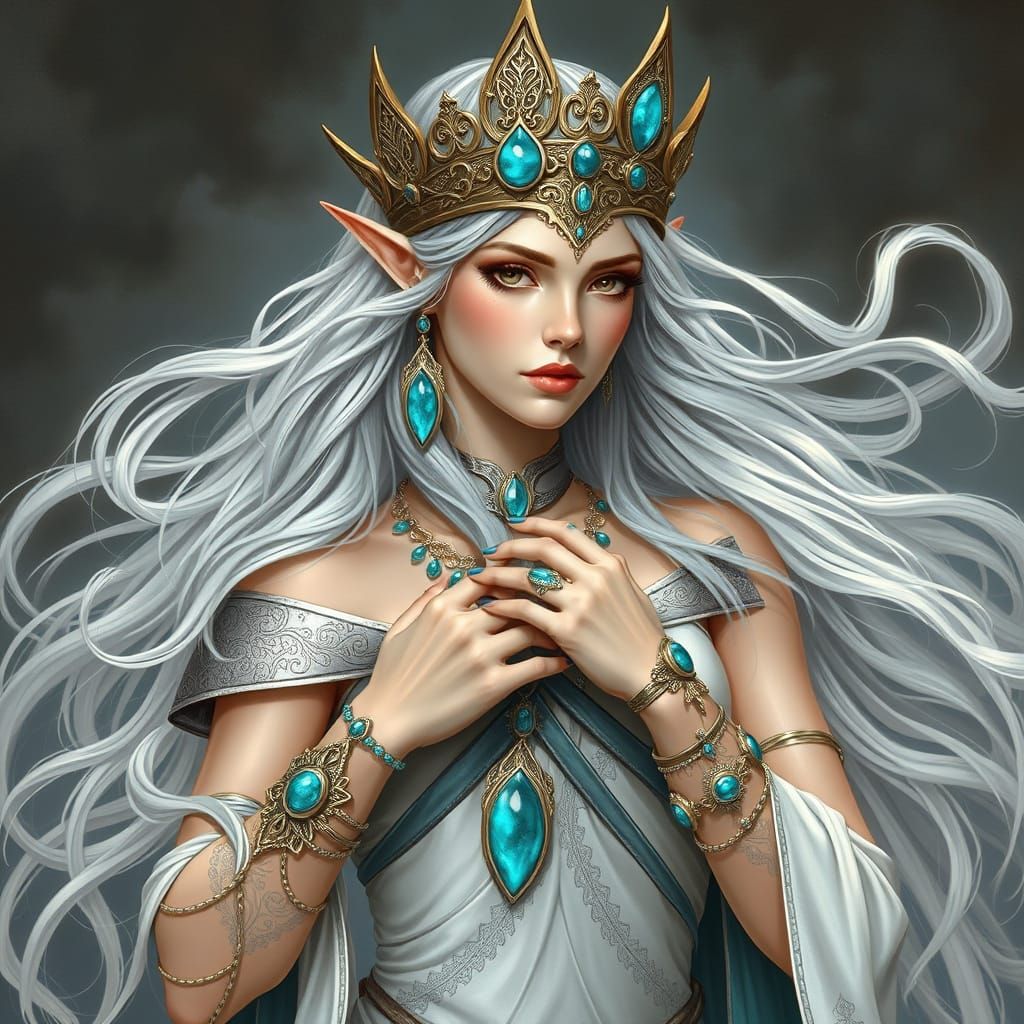 Elven Warrior Queen in Turquoise Regalia