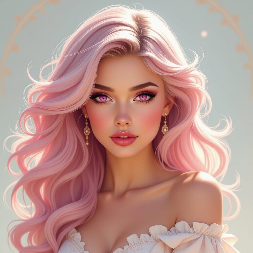 Woman with Pink Hair in Art Nouveau Style