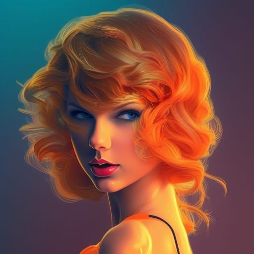 Taylor Swift Portrait in Sparkly Orange Outfit