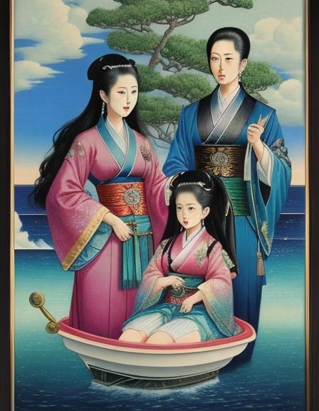 Vaporwave Family Tree with Seascape