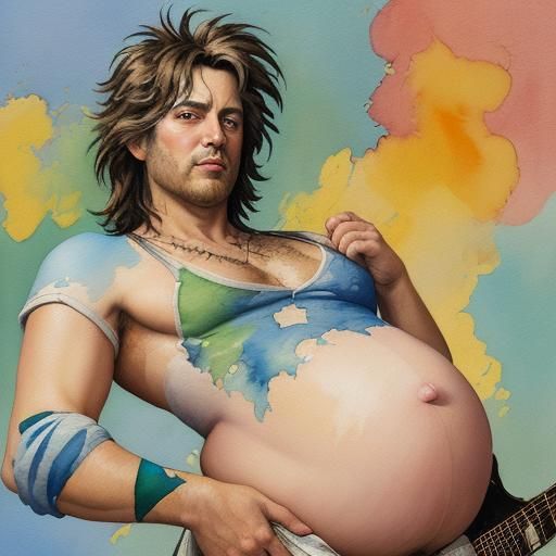 Rock Star with Pregnant Belly in Gouache Style