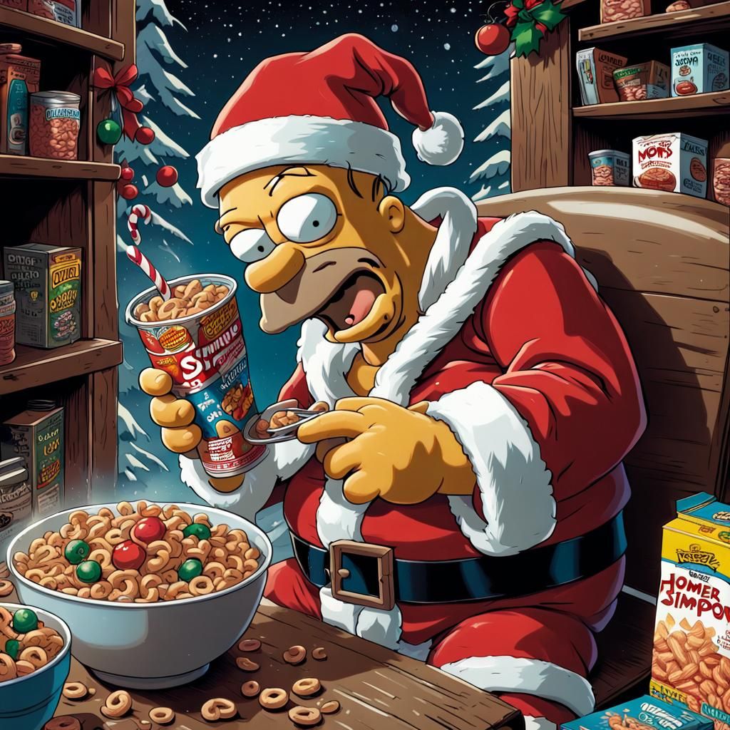 Homer Simpson Santa Cereal Box Art