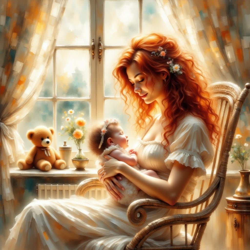 Mother and Child in Impressionist Style