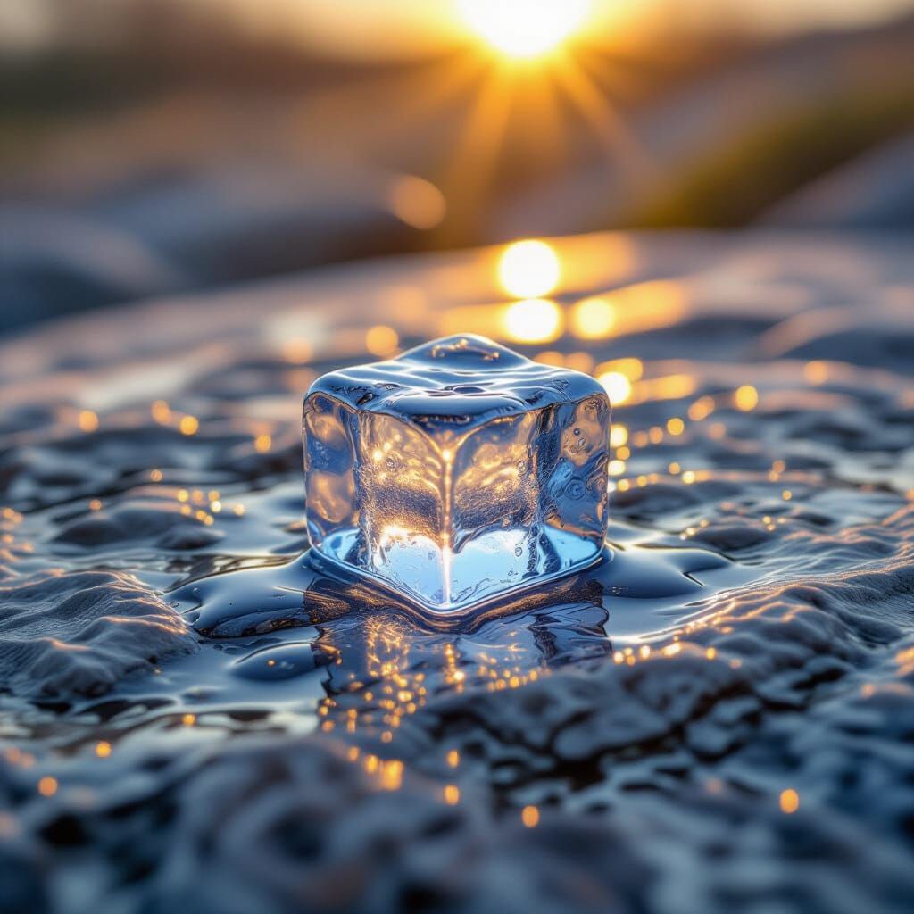 Melting Ice Cube on Shale Stone
