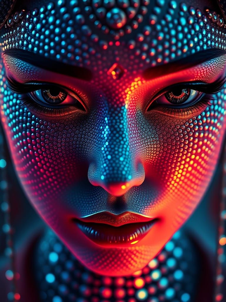 Futuristic Geisha Mosaic in Digital Matte Painting