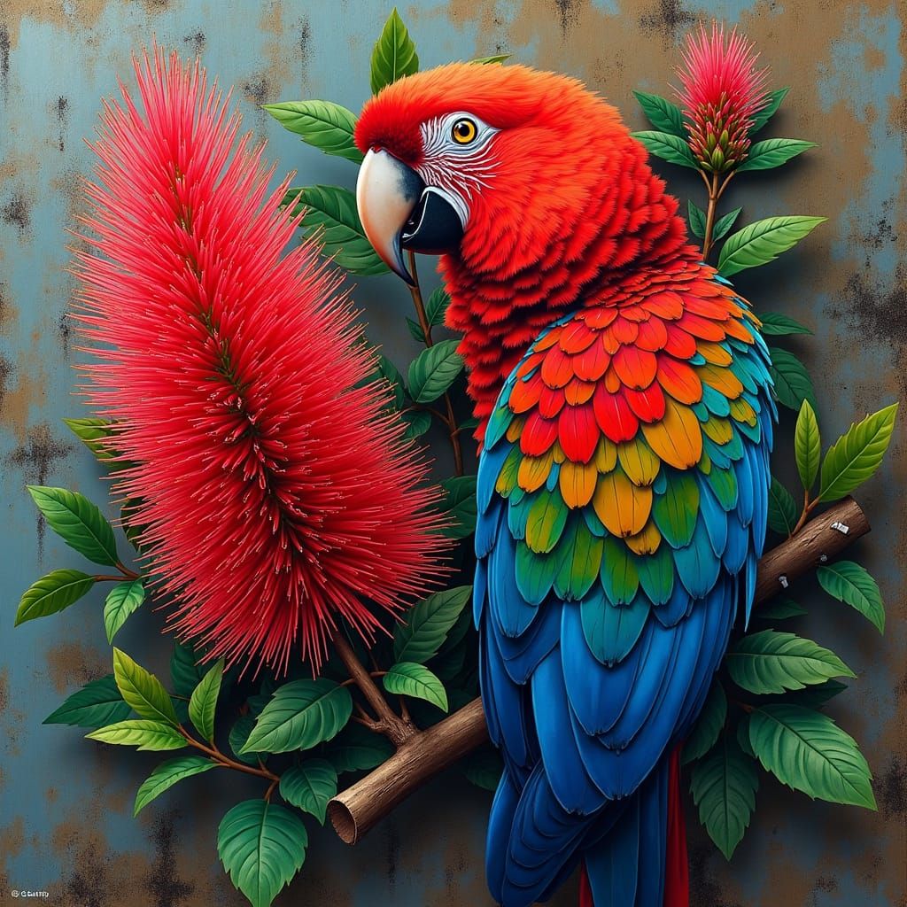 Bottlebrush and Rosella Parrot in Urban Street Art