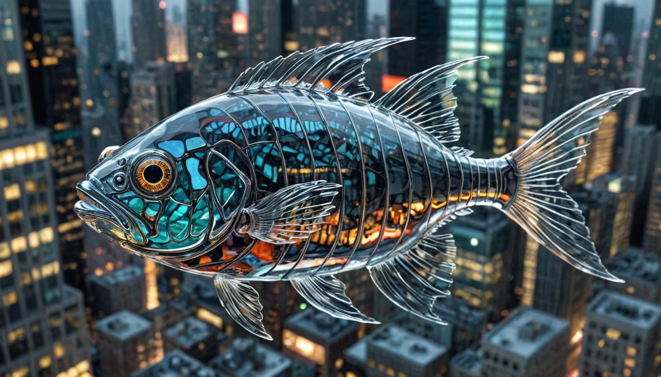 Metropolis Inside Transparent Fish: Surreal Macro Shot