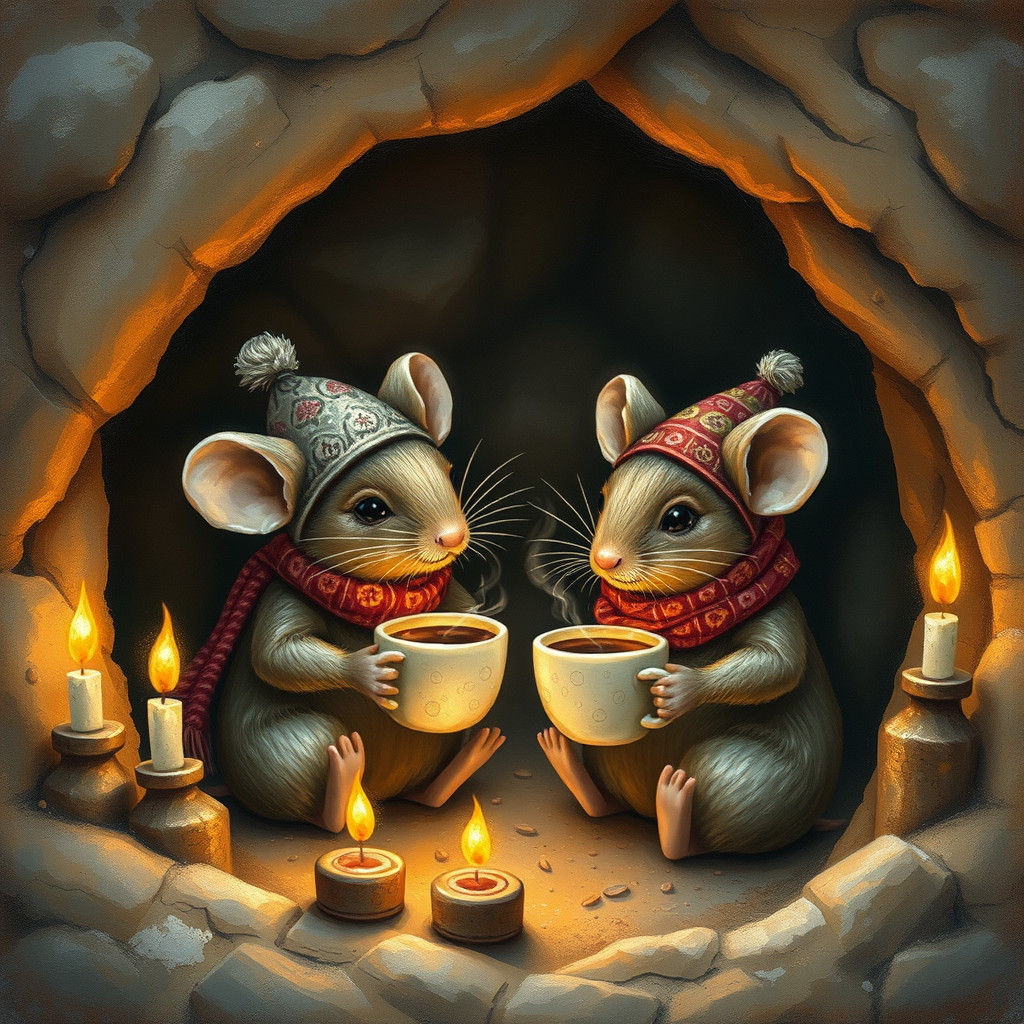 Whimsical Mice Enjoying Coffee in Cozy Home