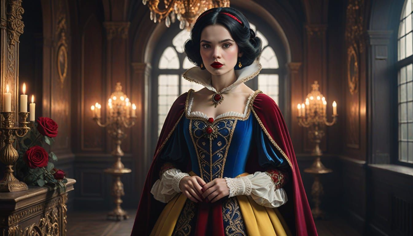 Snow White in Luxurious Dark Fantasy Attire