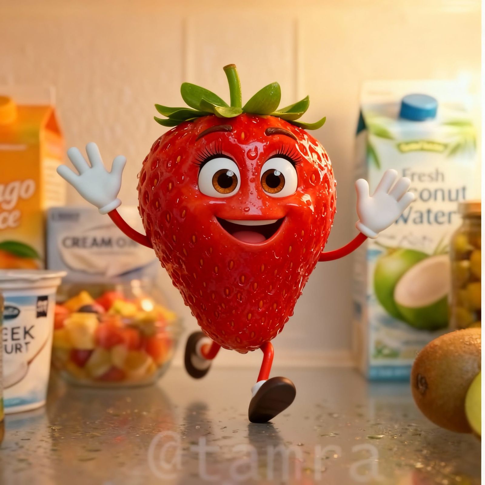 Cheerful 3D Cartoon Strawberry Character Animation