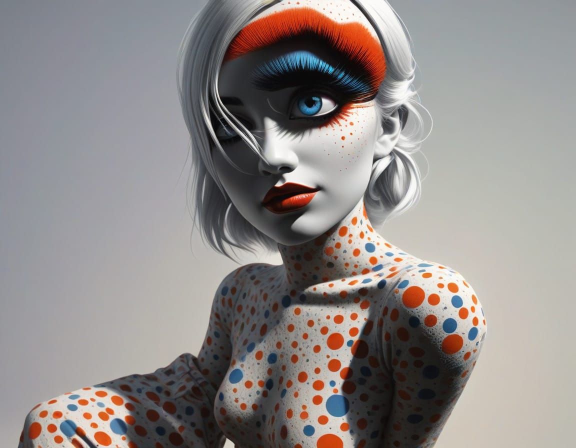 Woman in Vibrant Pop Art Portrait with Wild Hair and Pointil...