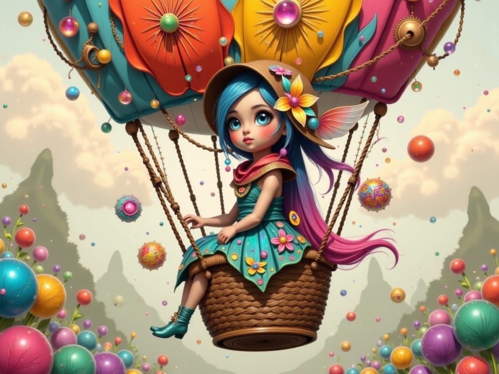 Fairy in Hot Air Balloon, Ethereal Mixed Media