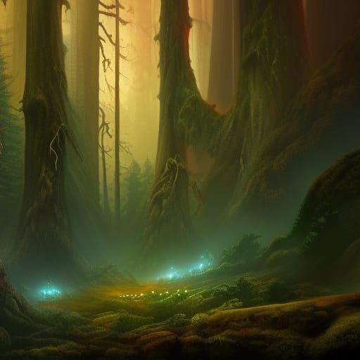 Demonic Eldridge Redwood Forest in Detailed Matte Painting