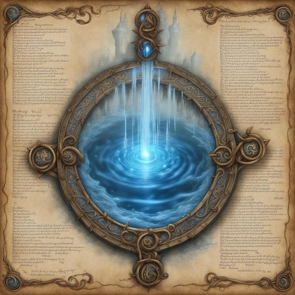 Water Spell Scroll in Realistic Fantasy Style