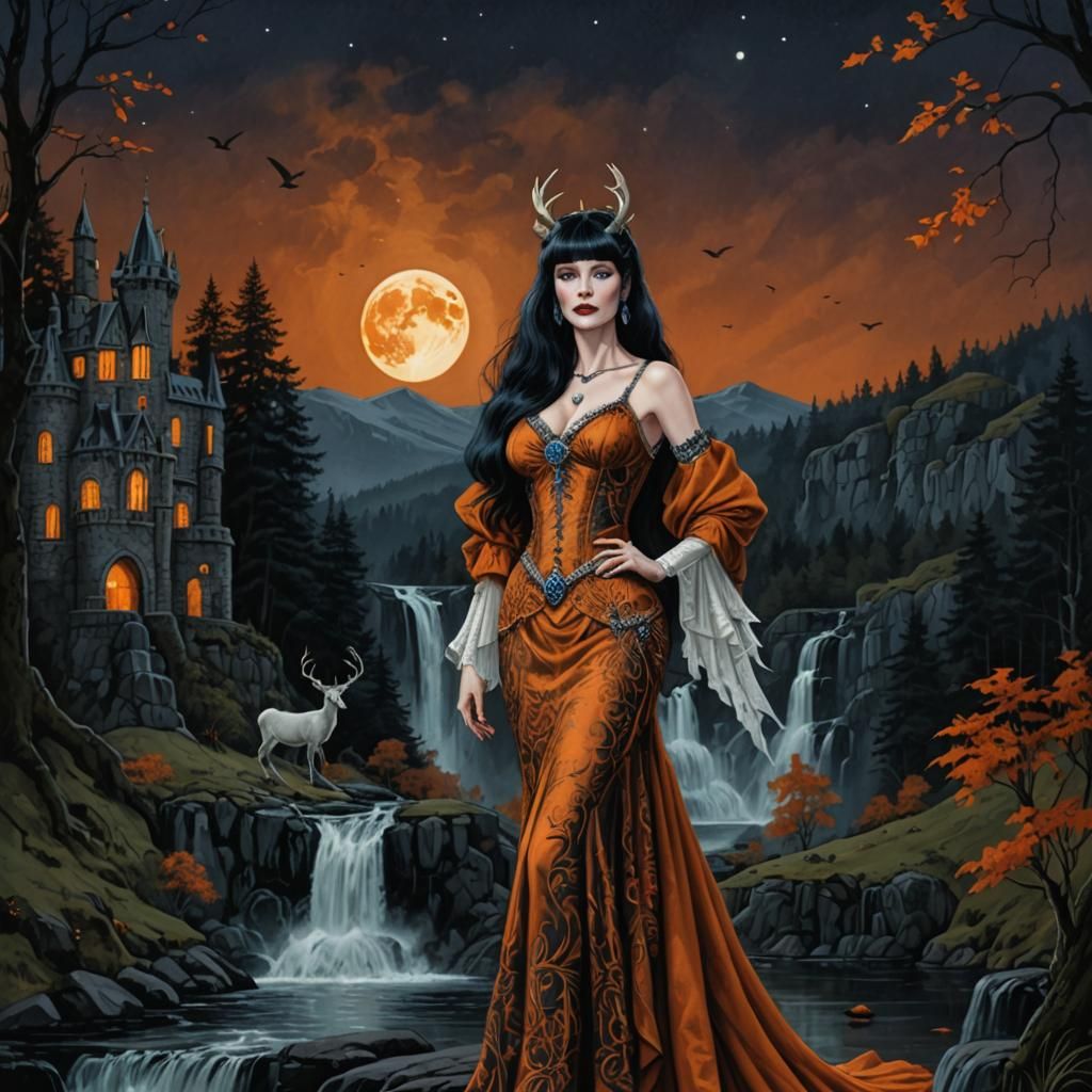 Elvira at her Highland Castle under Buck Moon