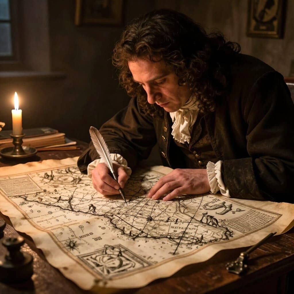 18th Century Cartographer Inks Ancient Map by Candlelight