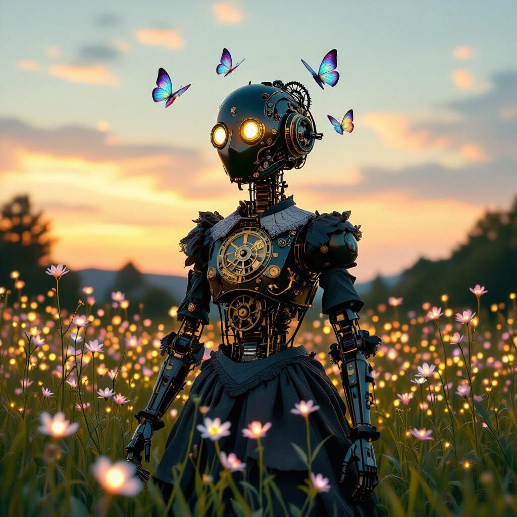 A solitary automaton with intricate clockwork mechanisms and...