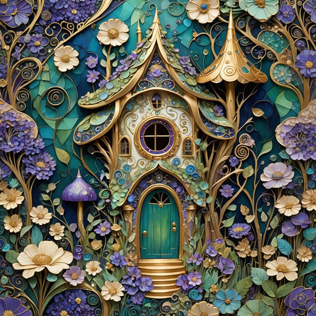 Art Nouveau Fairy House with Klimt-Inspired Florals