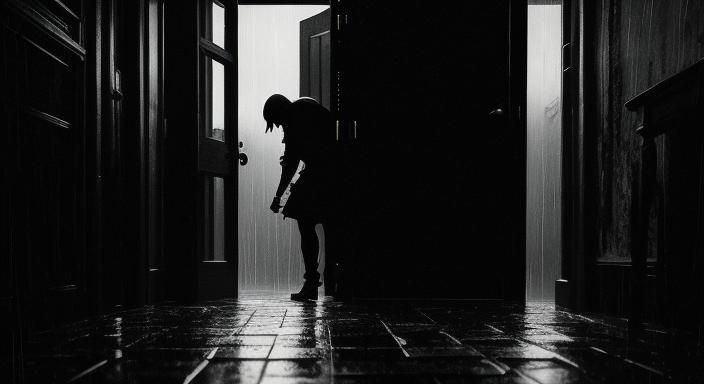 Dramatic Figure in Doorway, Cinematic Film Still