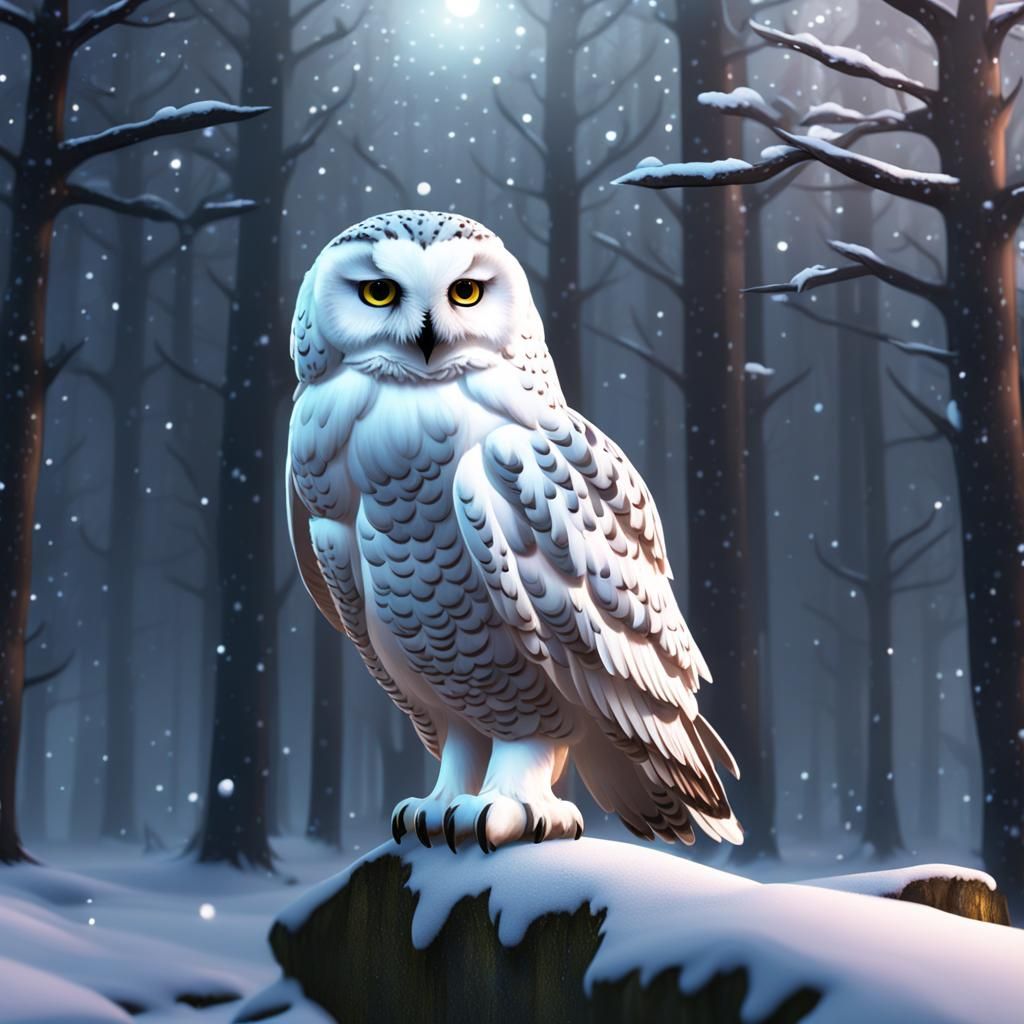 Snow Owl with Galaxy Sky, 3D Render