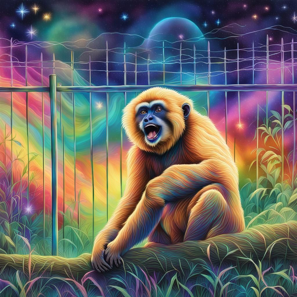 Golden Gibbon in Holographic Astral Illustration