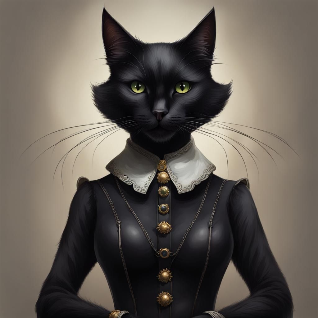 Anthropomorphic Female Black Cat Illustration