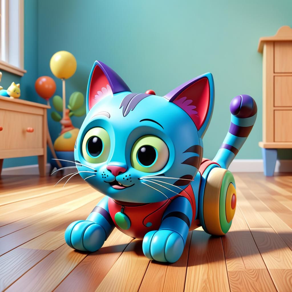 Cute Wooden Cat Toy in Pixar Style