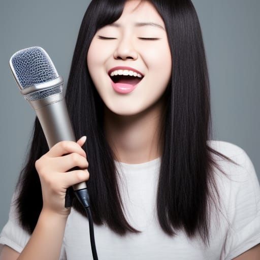 Korean Woman Singing with Eyes Closed
