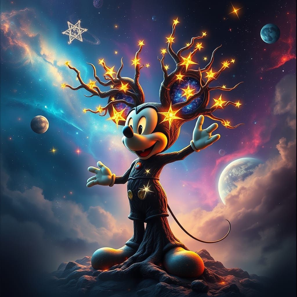 Cosmic Mouse Spirit in Vibrant Nebula